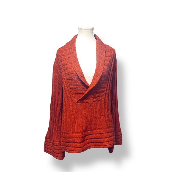 Guinevere Womens Knit Sweater Large Alpaca Merino Wool Blend Orange Shawl - Picture 1 of 8